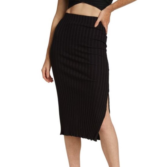 Simon Miller Akuma Rib-Knit Skirt Black Pleated Side Slit Sz Small Ribbed Basics - Picture 1 of 9